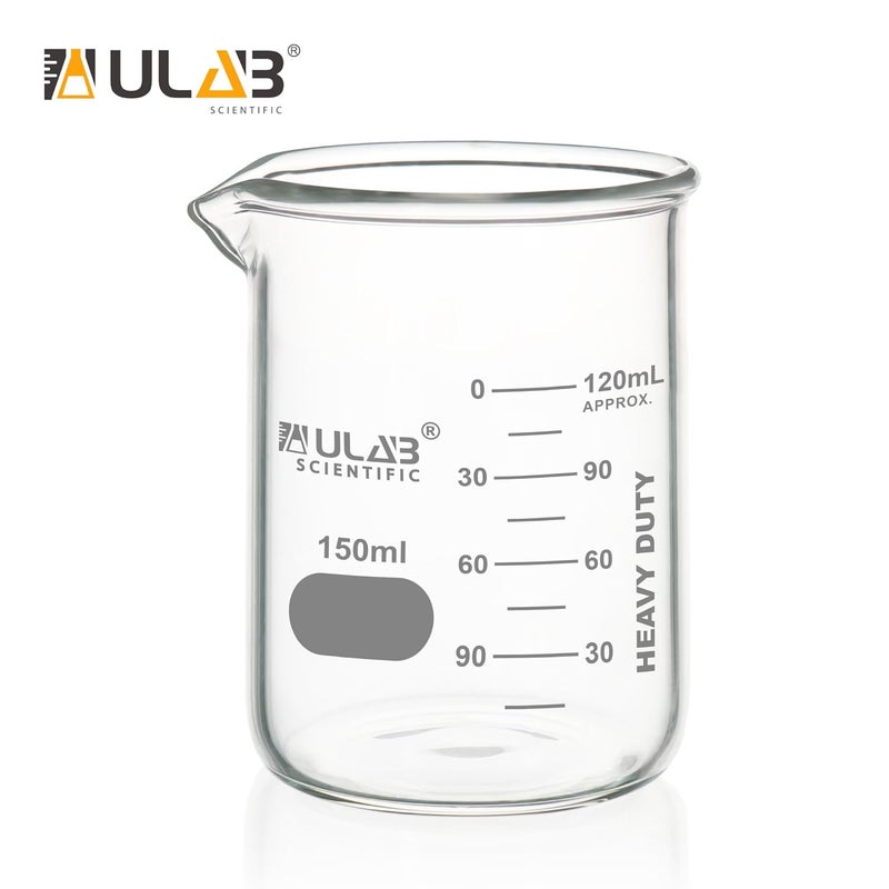 ULAB Heavy Duty Glass Beakers, 10pcs of Vol.150ml(5.07oz), Borosilicate 3.3 Glass, Thick Wall Beakers, with Double Scale, Superior Durability & Chemical Resistance, UBG1053 - Image 2